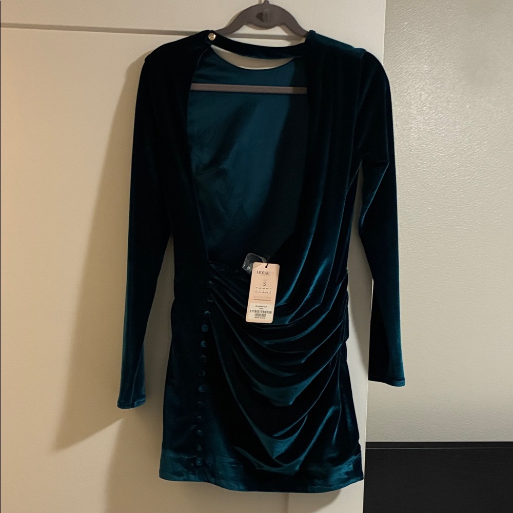 House of CB green teal turquoise velvet dress size S NWT - Picture 2 of 6